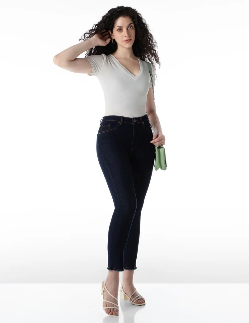 inkd جينز نسائي ضيق - متوسط الارتفاع| قابل للتمدد | غسل الإنزيم | تصميم كلاسيك 5 بوكيتيب | جينز للنساء